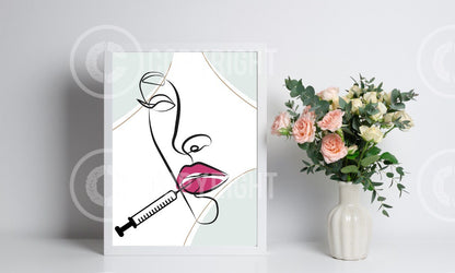 Line Art - Botox - Filler - Injector - Line Drawing Wall Decor - Lip Filler - Art Prints - Unframed - Digital Download - High-Res PNG File