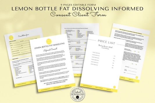 Editable Lemon Bottle Fat Dissolving System Consultation Forms, Customisable Client Intake Forms, Informed Consent